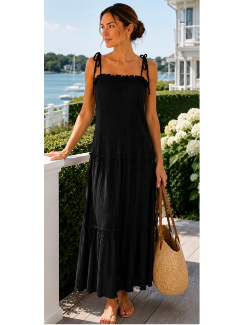 New &merci Black Tiered Maxi Dress S